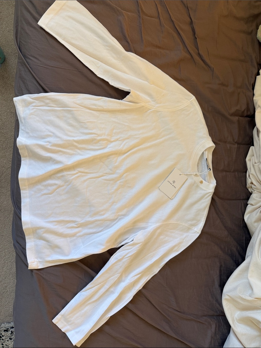 Anine Bing White Long-Sleeve Crewneck Tee